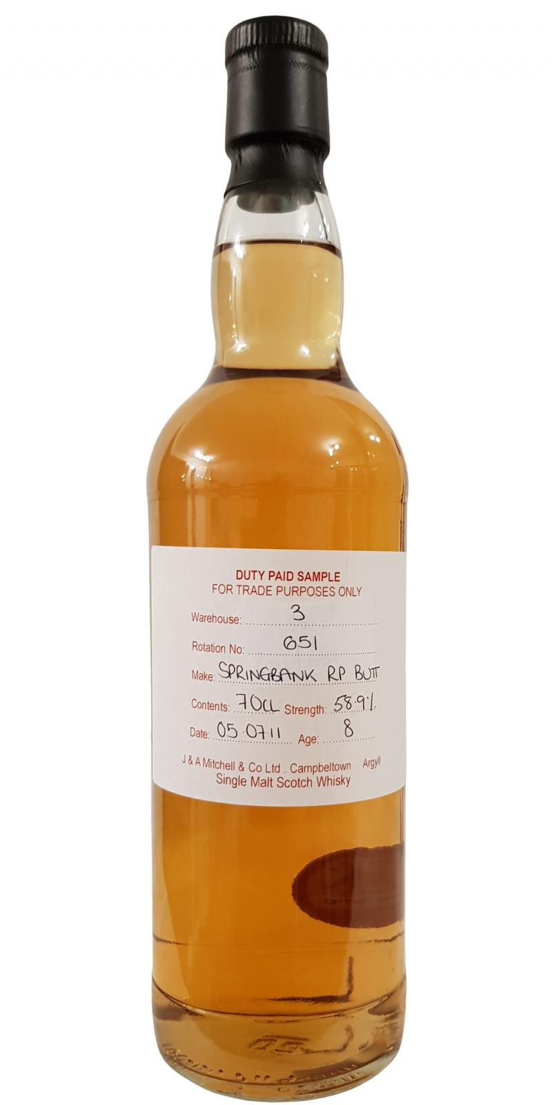 Springbank 2011 Duty Paid Sample For Trade Purposes Only Refill Port Butt Rotation 651 58.9% 700ml