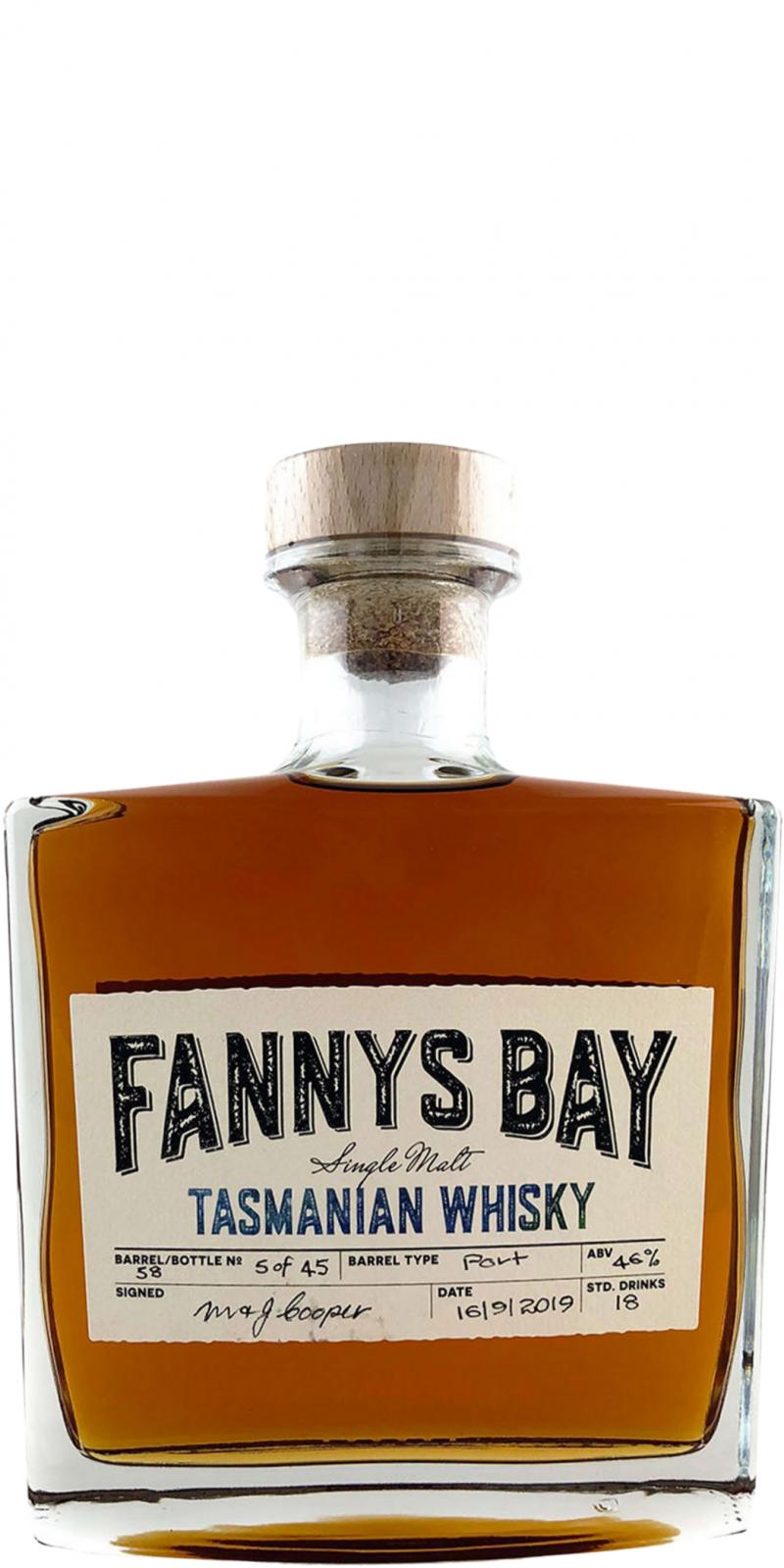 Fannys Bay Tasmanian Whisky Port Barrel 58 46% 500ml