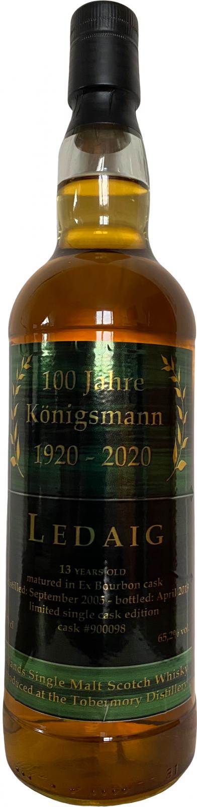Ledaig 2005 Km 100 years Konigsmann 1920-2020 Bourbon Cask #9000098 65.2% 700ml
