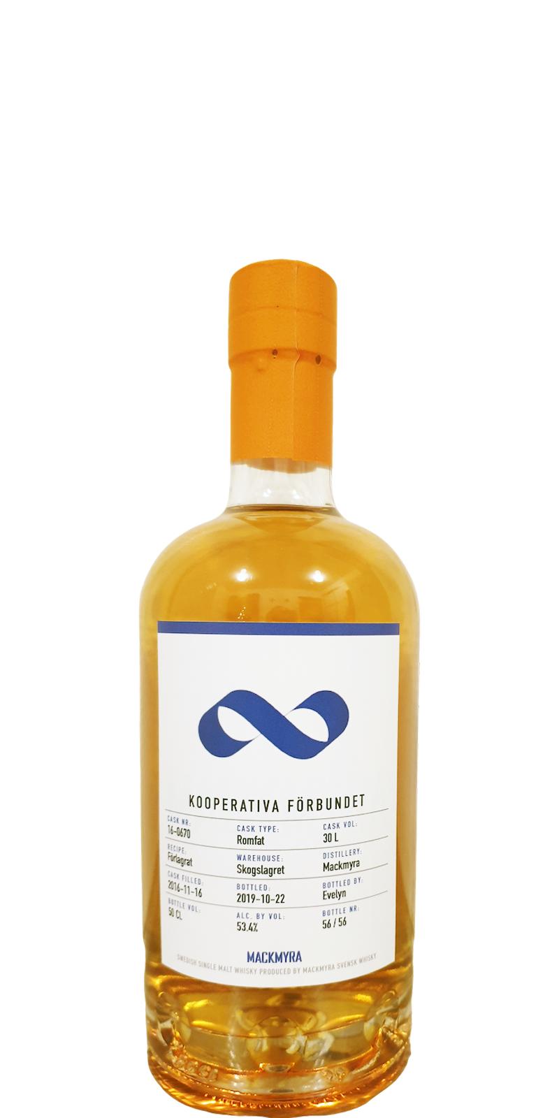 Mackmyra 2016 Reserve Rum Cask 16-0670 Kooperativa Forbundet 53.4% 500ml