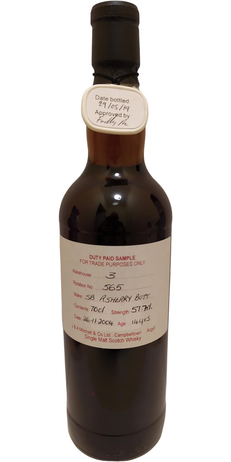 Springbank 2004 Duty Paid Sample For Trade Purposes Only Refill Sherry Butt Rotation 565 57.7% 700ml