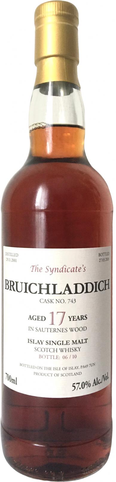 Bruichladdich 2001 The Syndicate's Sauternes #743 57% 700ml