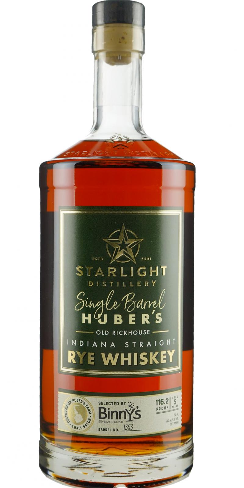 Starlight Distillery 5yo Huber's Single Barrel #1353 Binny's Beverage Depot 58.1% 750ml