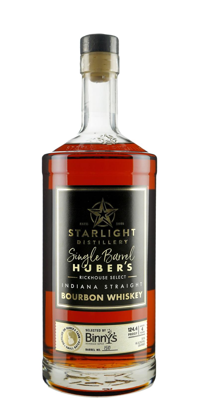Starlight Distillery 4yo Huber's Single Barrel Rickhouse Select #1510 Binny's Beverage Depot 62.2% 750ml