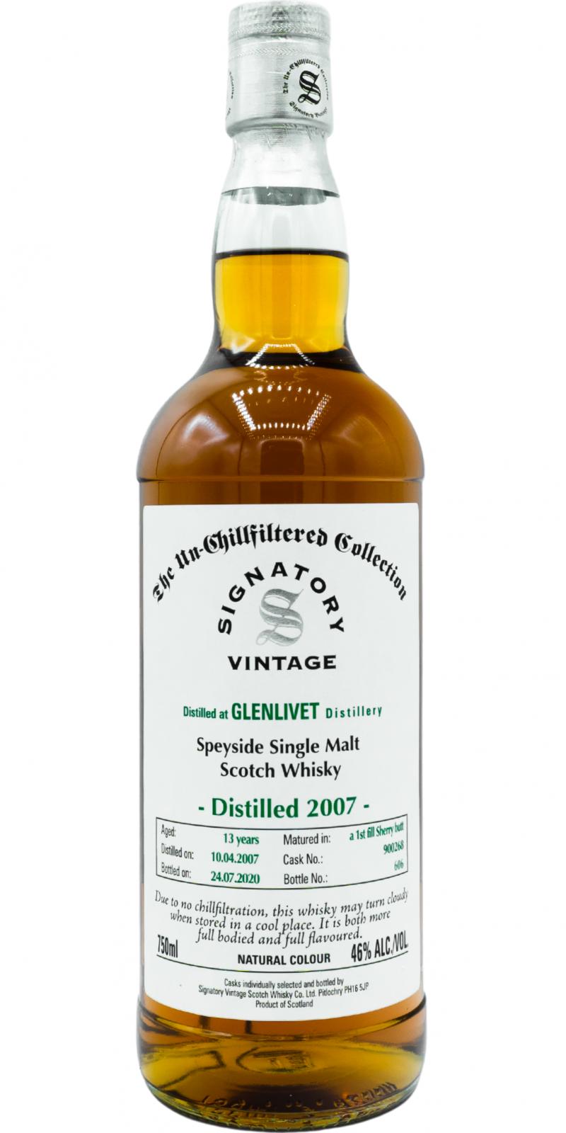 Glenlivet 2007 SV The Un-Chillfiltered Collection 1st Fill Sherry Butt 900268 46% 750ml