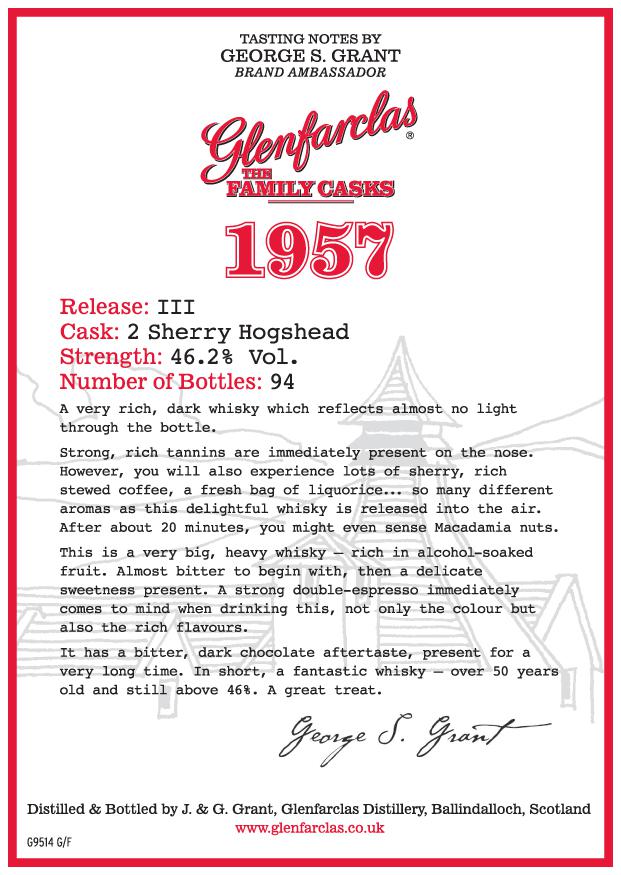 Glenfarclas 1957 The Family Casks Release III Sherry Hogshead 2 46.2% 700ml