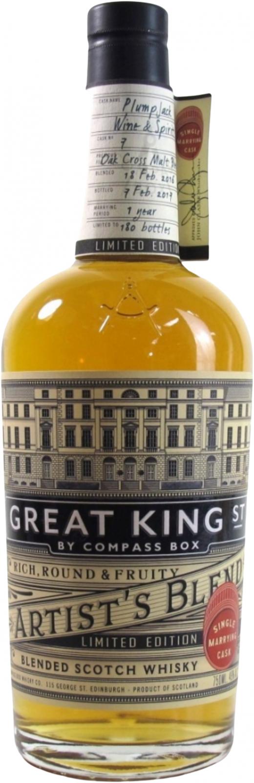 Great King Street Artist's Blend Single Marrying Cask Limited Edition Oak cross malt blend Plumpjack Wine & Spirits 49% 750ml