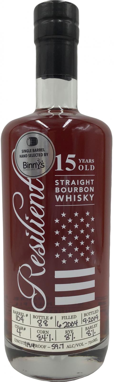 Resilient 2004 Straight Bourbon Whisky New No.4 Char Oak 104 Binny's Beverage Depot 59.7% 750ml