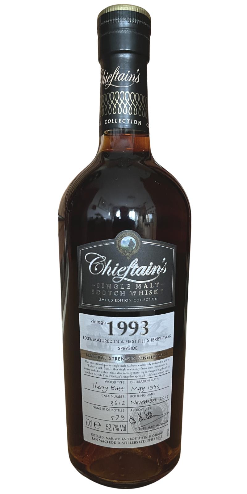 Chieftain's 1993 IM Natural Cask Strength 1st Fill Ex-Sherry Butt 3612 52.7% 700ml