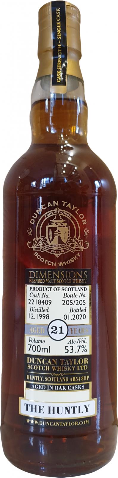 The Huntly 1998 DT Dimensions Oak Casks 2218409 53.7% 700ml