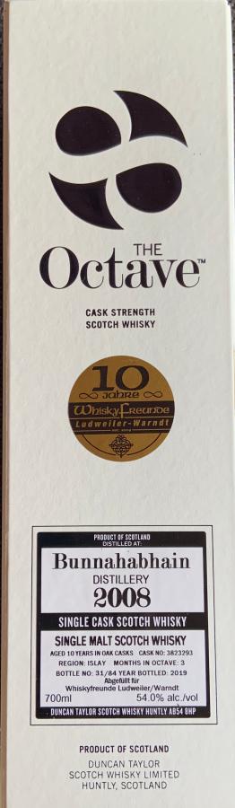 Bunnahabhain 2008 DT Oak Casks #3823293 10yo Whiskyfreunde Ludweiler Warndt 54% 700ml