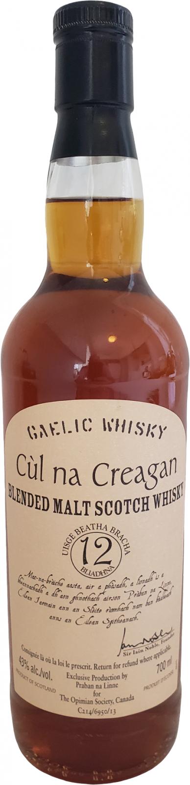Cul na Creagan 12yo Uisge Beatha Bracha Gaelic Whisky The Opimian Society 43% 700ml