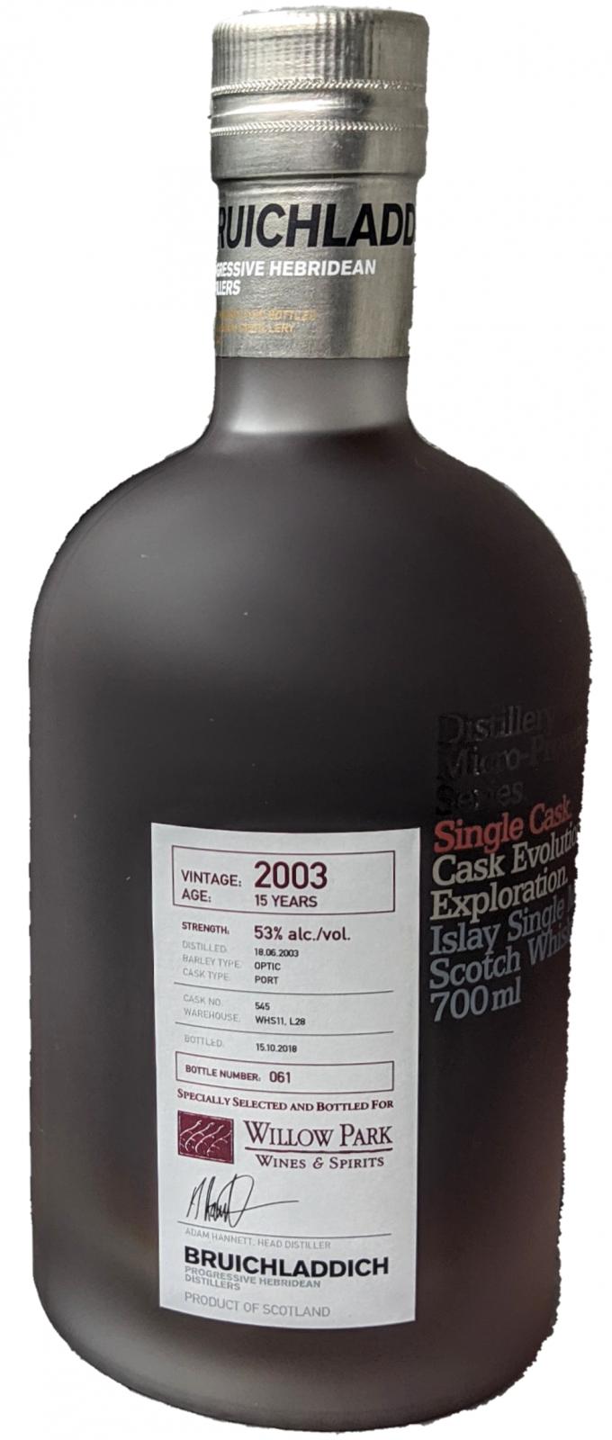 Bruichladdich 2003 Micro-Provenance Port #545 Willow Park Wines & Spirits 53% 700ml