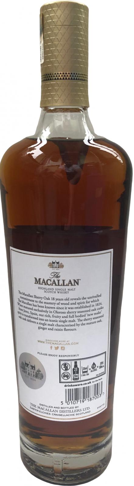 Macallan 18 2018 Annual Release Empty 700 ml empty Bottle Stopper & Box Whiskey 