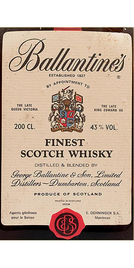 Ballantine's Finest Scotch Whisky E.Oehninger S.A. Montreux 43% 2000ml