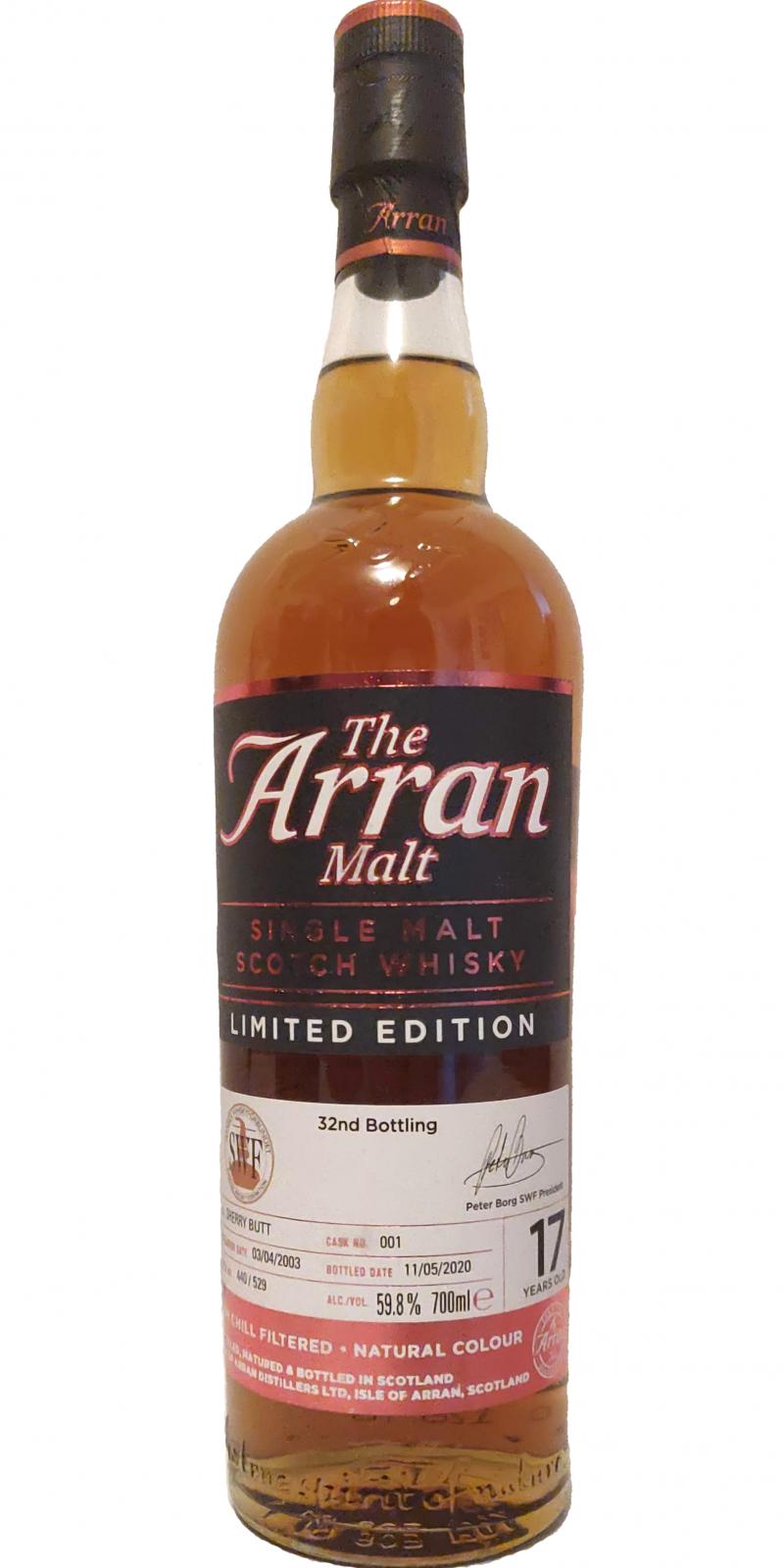 Arran 2003 32nd Bottling Sherry Butt #001 Swedish Whisky Federation 59.8% 700ml