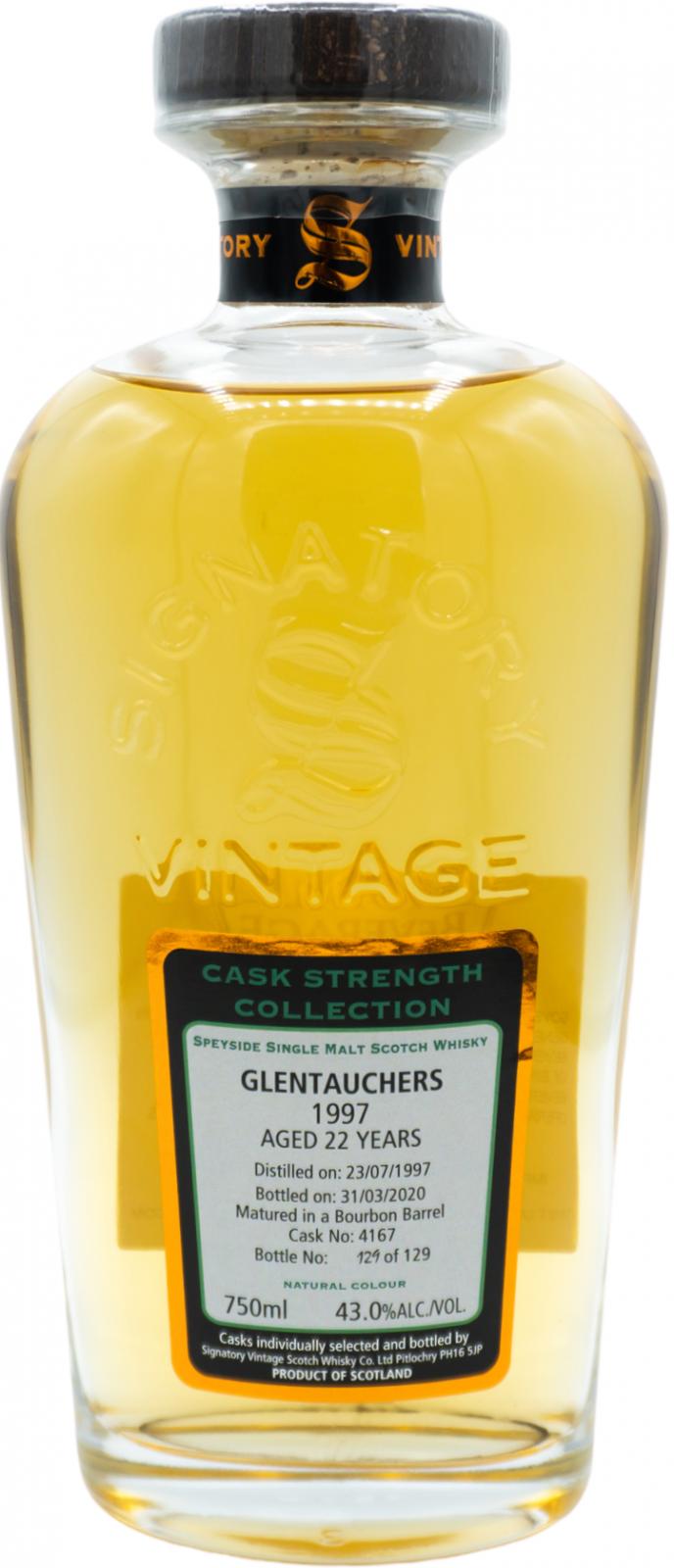 Glentauchers 1997 SV Cask Strength Collection Bourbon Barrel #4167 43% 750ml