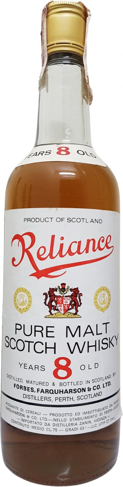 Reliance 8yo Pure Malt Scotch Whisky Importato da Distilleria Zanin Vicenza 43% 750ml