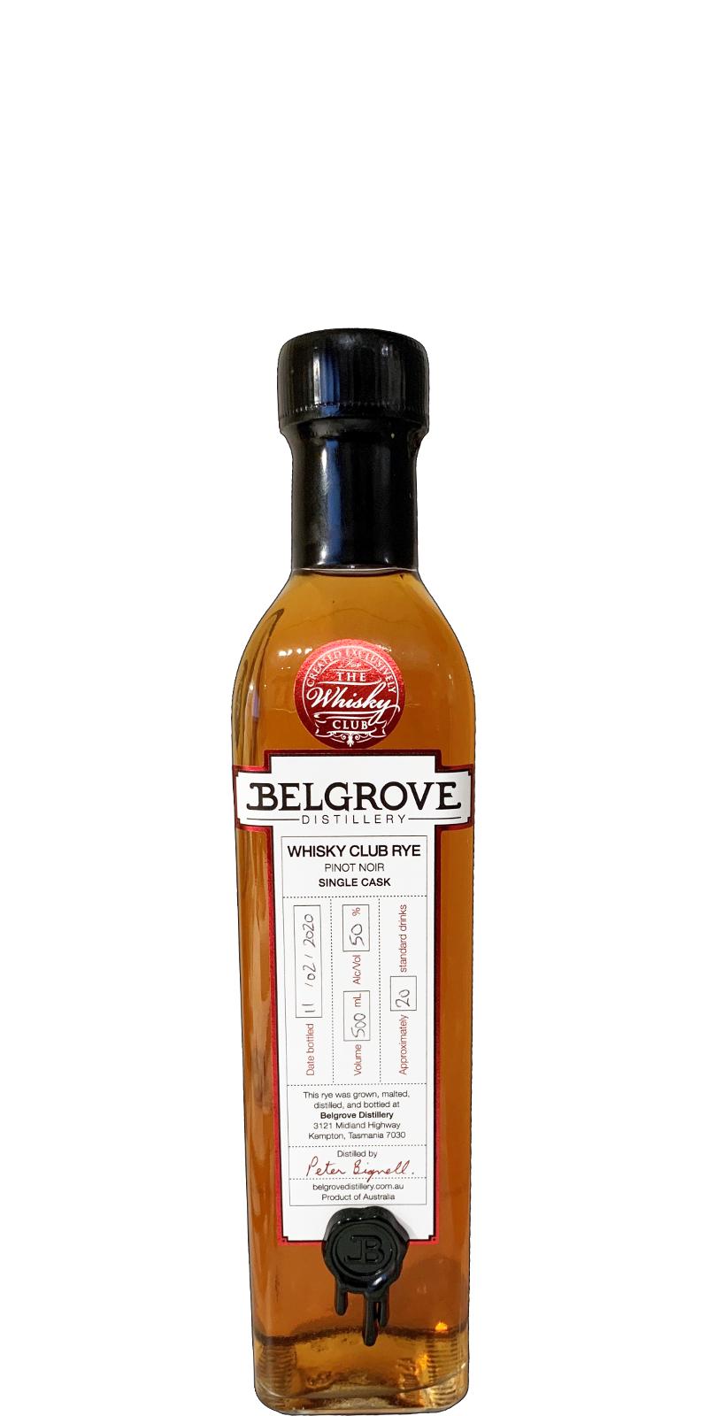 Belgrove Whisky Club Rye Single Cask Pinot Noir The Whisky Club 50% 500ml
