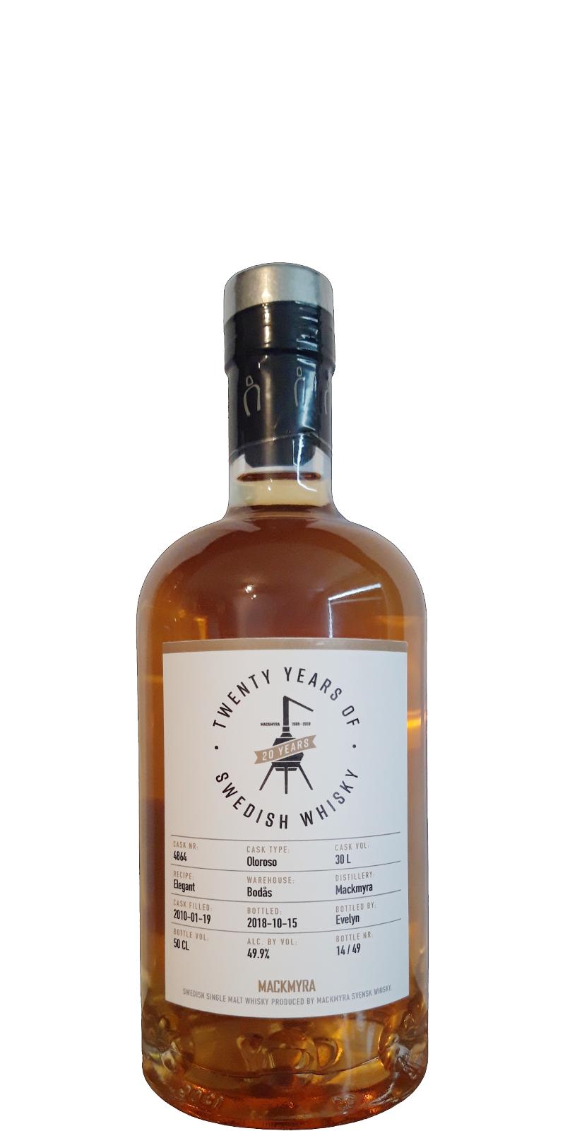 Mackmyra 2010 Twenty Years of Swedish Whisky 30 Liter Oloroso #4864 49.9% 500ml
