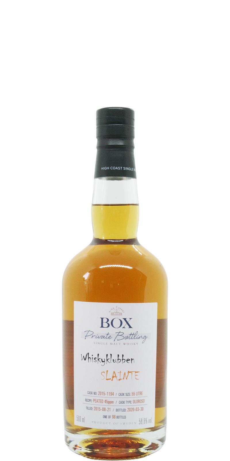 Box 2015 WSla Whiskyklubben Slainte Oloroso 2015 1194 58.6% 500ml