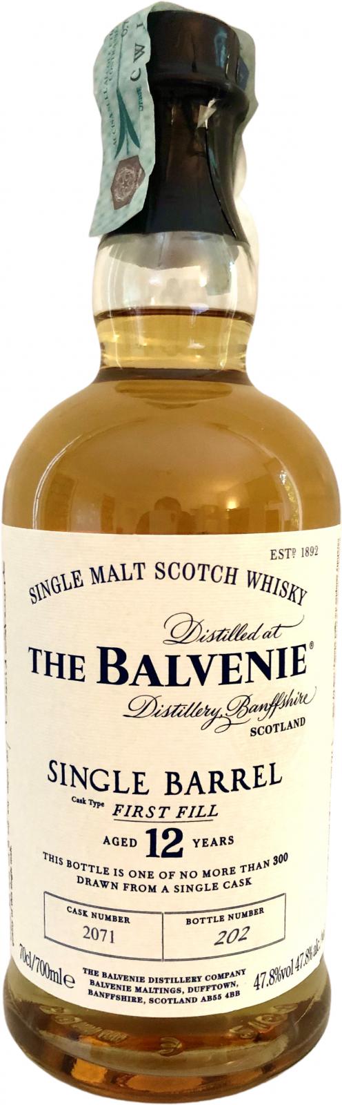 Balvenie 12yo Single Barrel 1st Fill Ex-Bourbon Barrel 2071 47.8% 700ml