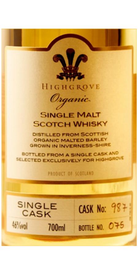 Highgrove Organic Single Malt Scotch Whisky first-use Bourbon cask #987 46% 700ml