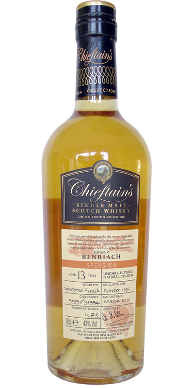 BenRiach 1996 IM Chieftain's Choice Sauternes Finish 91991 / 91994 43% 700ml