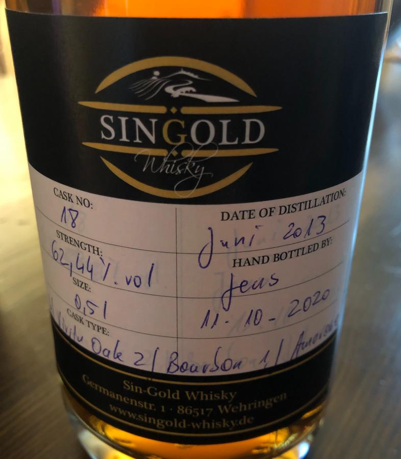 Sin-Gold 2013 Handfilled at Distillery Virgin Oak Bourbon Amarone 18 62.44% 500ml