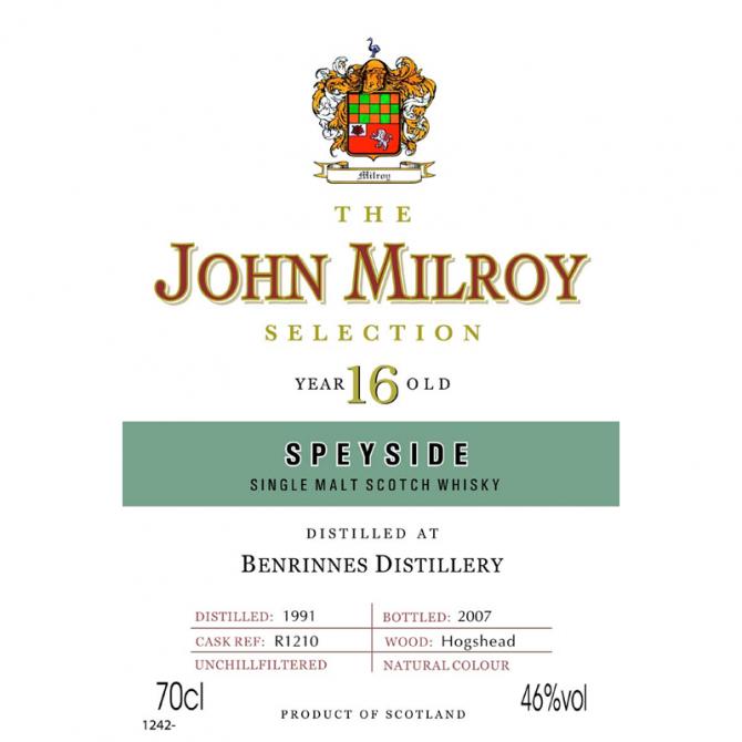 Benrinnes 1991 JY The John Milroy Selection Hogshead R1210 46% 700ml