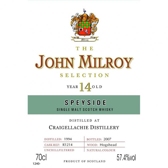 Craigellachie 1994 JY The Selection Hogshead R1214 57.4% 700ml