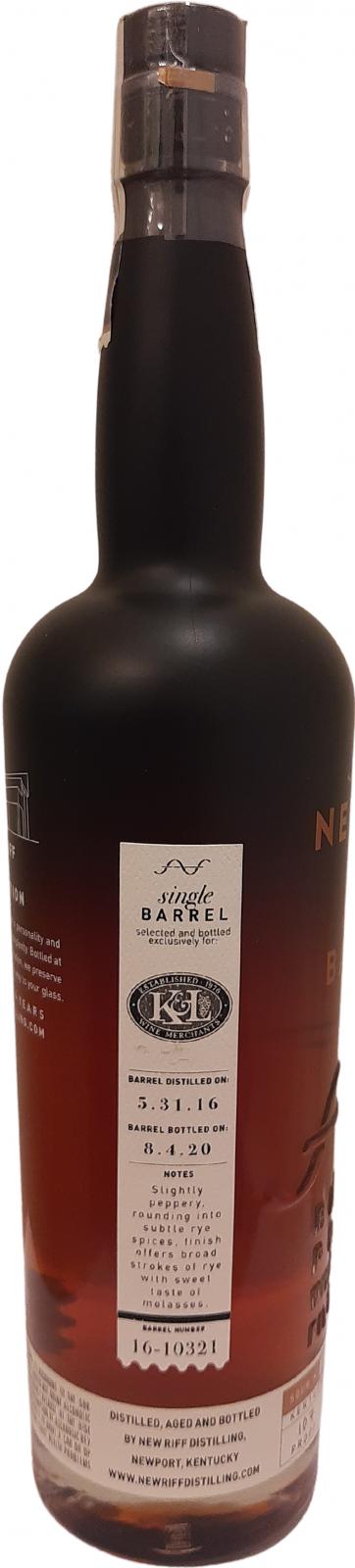 New Riff 2016 Single Barrel 16-10321 K&L Exclusive 53.5% 750ml