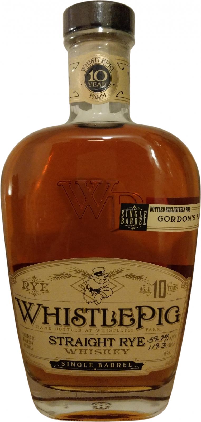 WhistlePig 10yo Bourbon Barrels Gordon's Fine Wine & Liquor 59.7% 750ml