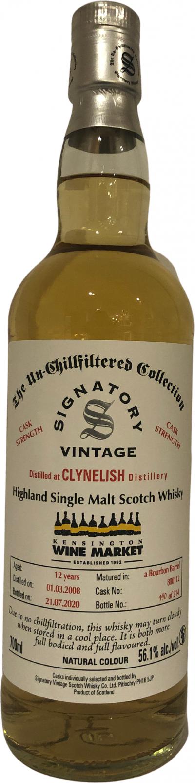 Clynelish 2008 SV The Un-Chillfiltered Collection Bourbon barrel #800112 Kensington Wine Market 56.1% 700ml