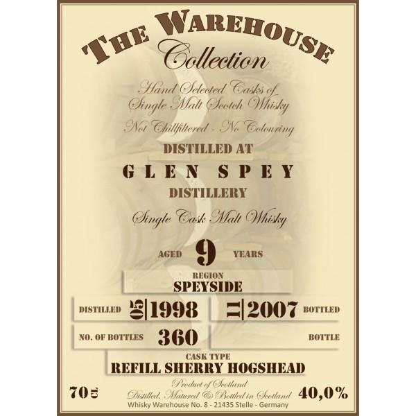 Glen Spey 1998 WW8 The Warehouse Collection Refill Sherry Hogshead 40% 700ml