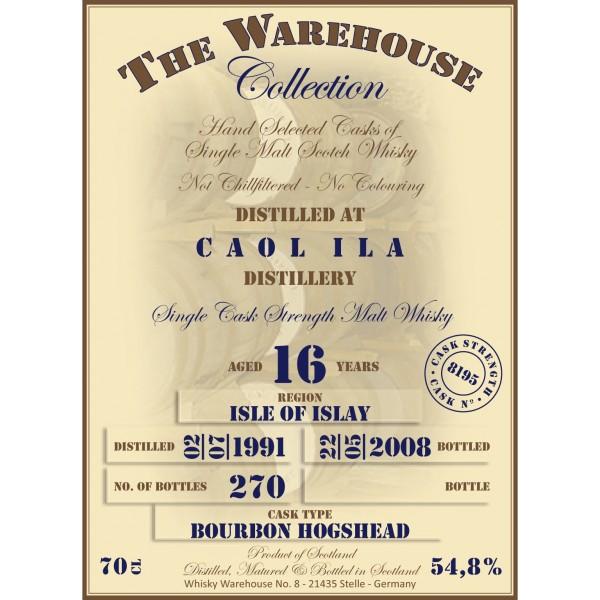 Caol Ila 1991 WW8 The Warehouse Collection Bourbon Hogshead 8195 54.8% 700ml