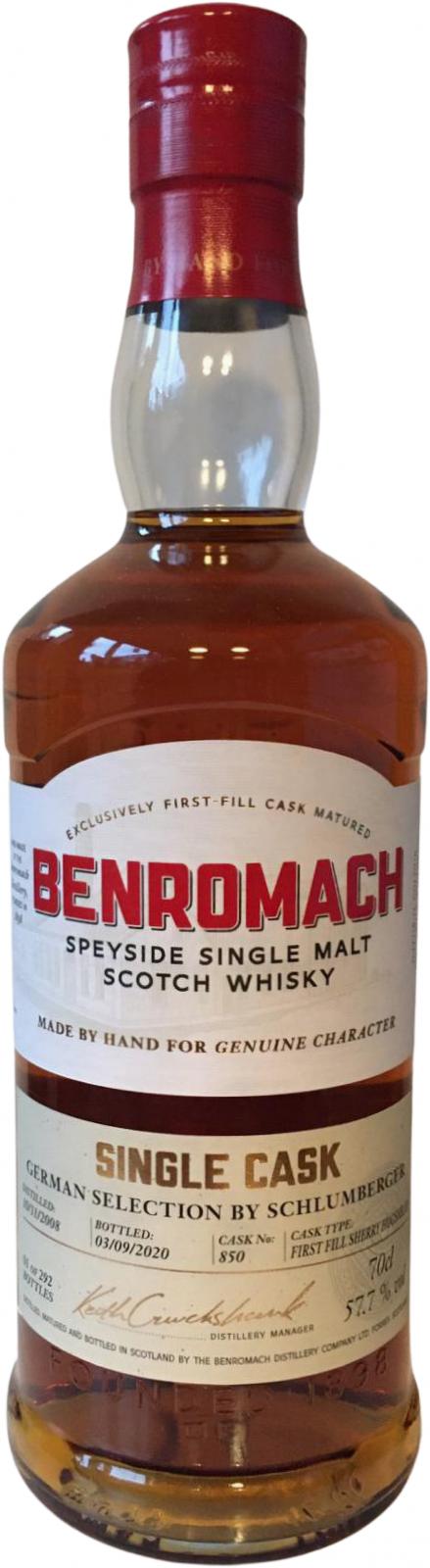 Benromach 2008 German Selection by Schlumberger 1st Fill Sherry Hogshead #850 57.7% 700ml