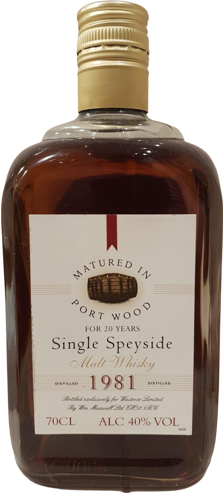 Single Speyside 1981 WmMx Port Wood Waitrose Limited 40% 700ml