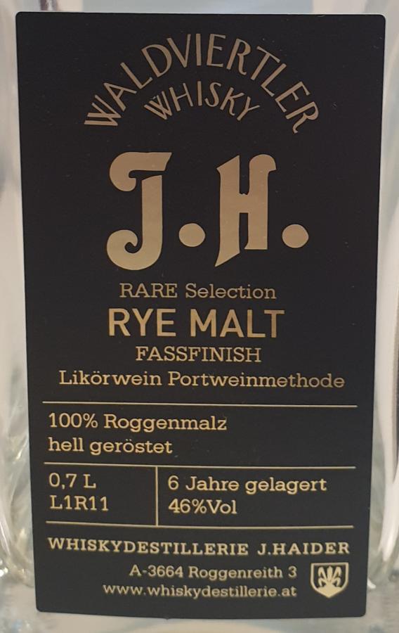 Waldviertler Whisky J.H. Rye Malt Port Finish 46% 700ml