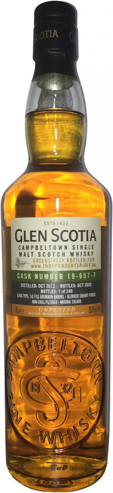 Glen Scotia 2012 Unpeated Oloroso Sherry Finish 19-657-7 independentspirit.de Exclusive 55.6% 700ml