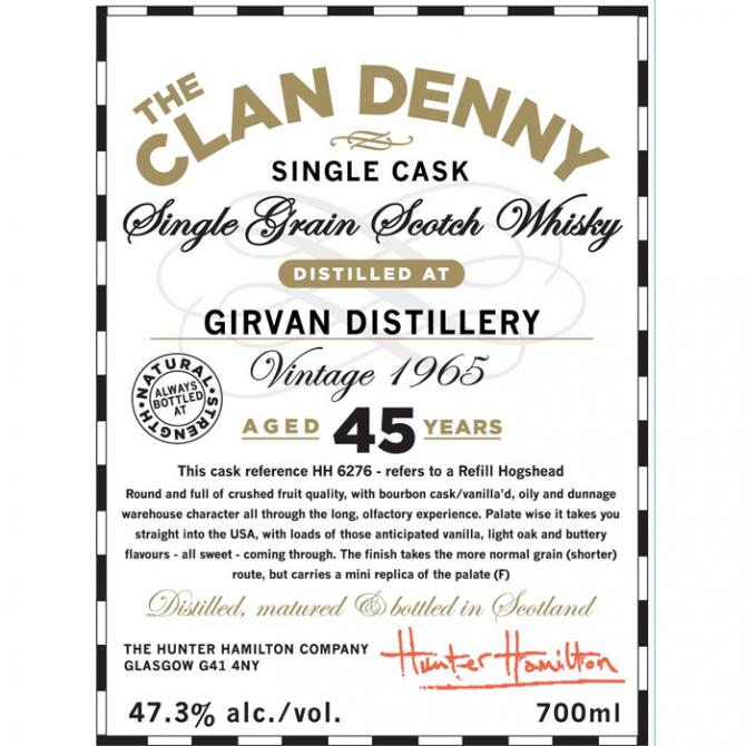 Girvan 1965 HH The Clan Denny Refill Hogshead HH 6276 47.3% 700ml