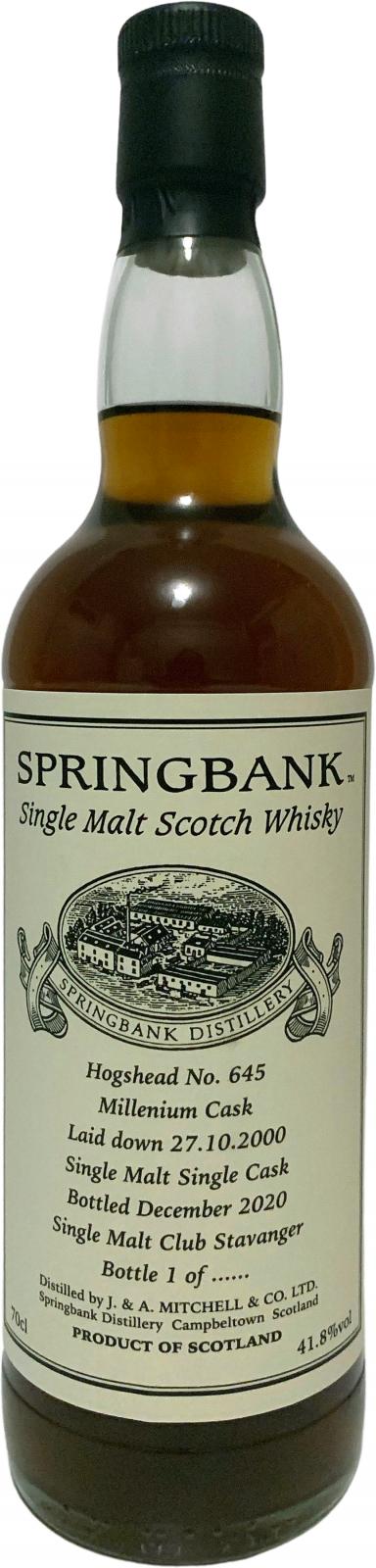 Springbank 2000 Private Bottling Sherry hogshead #645 Single Malt Club Stavanger 41.8% 700ml