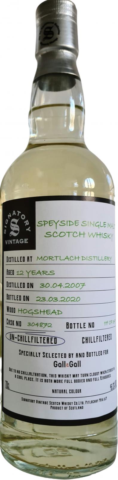 Mortlach 2007 SV The Un-Chillfiltered Collection Sherry Hogshead #304872 Gall & Gall 46% 700ml