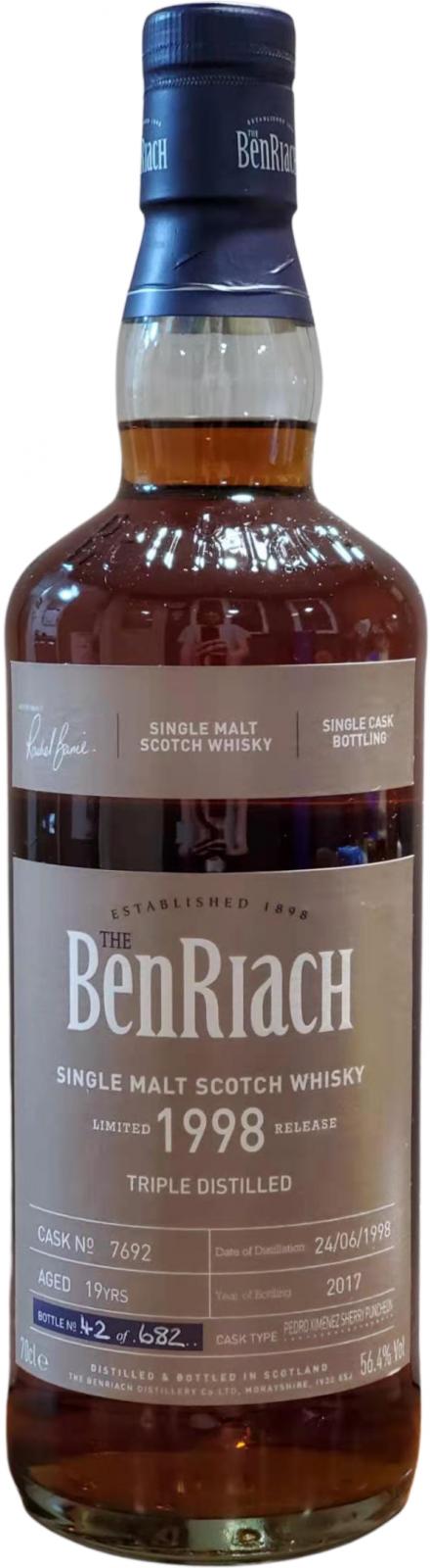 BenRiach 1998 Triple Distilled Single Cask Bottling Pedro Ximenez Sherry Puncheon #7692 56.4% 700ml