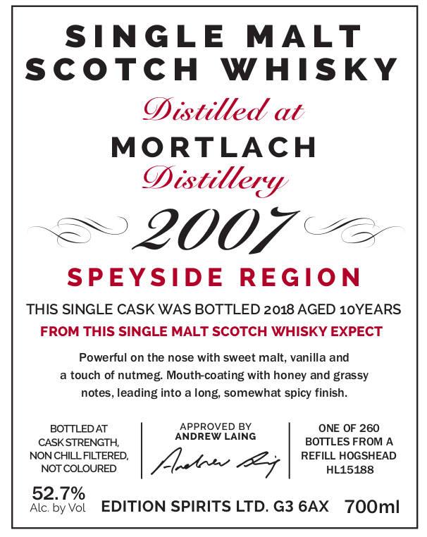 Mortlach 2007 ED Refill Hogshead HL 15188 52.7% 700ml