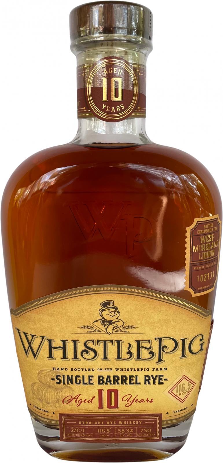 WhistlePig 10yo Single Barrel Rye New Charred American Oak 102134 West-Moreland Liquor 58.3% 750ml