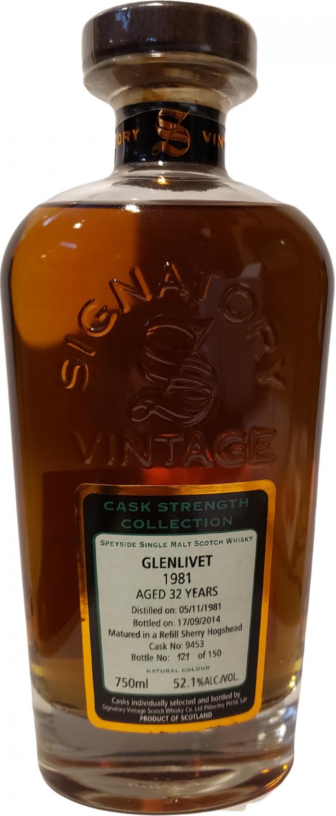 Glenlivet 1981 SV Cask Strength Collection Refill Sherry Hogshead 9453 52.1% 750ml