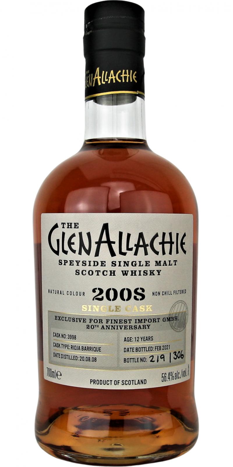 Glenallachie 2008 Single Cask Rioja Barrique #3998 Finest Import GmbH 20th Anniversary 56.4% 700ml