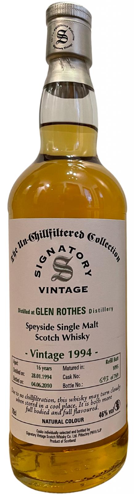 Glenrothes 1994 SV The Un-Chillfiltered Collection Refill Butt #1095 46% 700ml