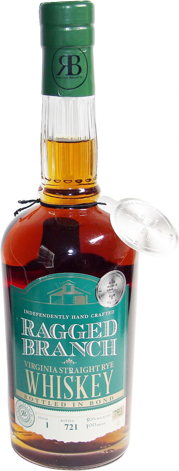 Ragged Branch Virginia Straight Rye Whisky Bottled in Bond Batch 1 50% 750ml